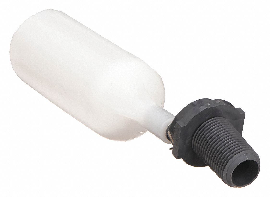 Float Valve Assembly: For Water Media, Angle Valve Body, Cylindrical, Bulkhead, PVC, MNPT, M