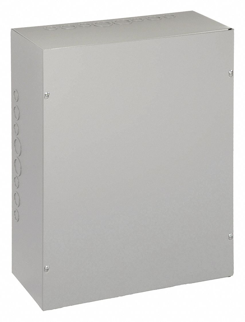 Enclosure: Steel, 30 in x 24 in x 6 in, NEMA 1, Solid Cover, Screw On, Included, Painted
