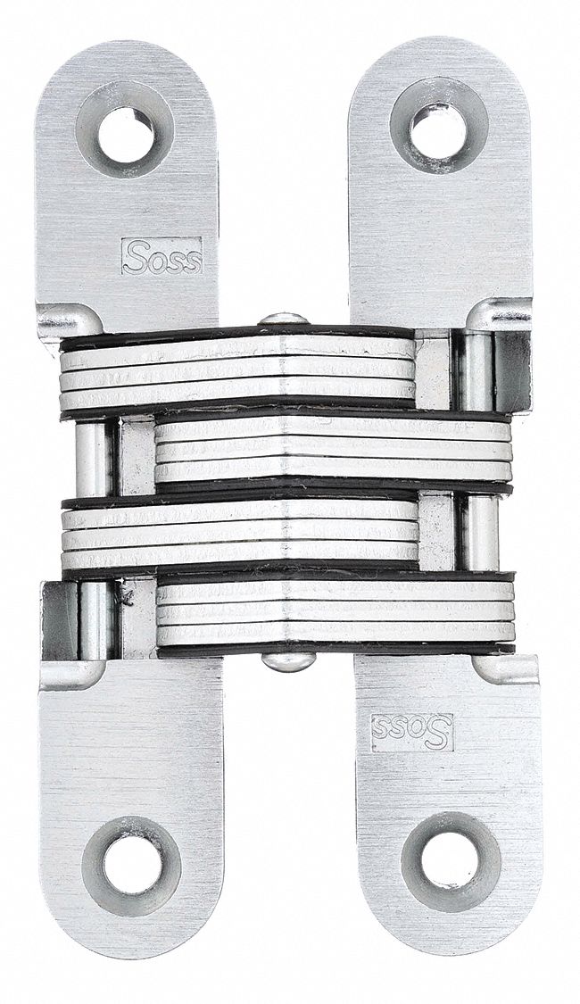 Concealed Hinge: 3 3/4 in Leaf Ht, 3/4 in Leaf Wd, Full Mortise Mounting, 2 Holes per Leaf