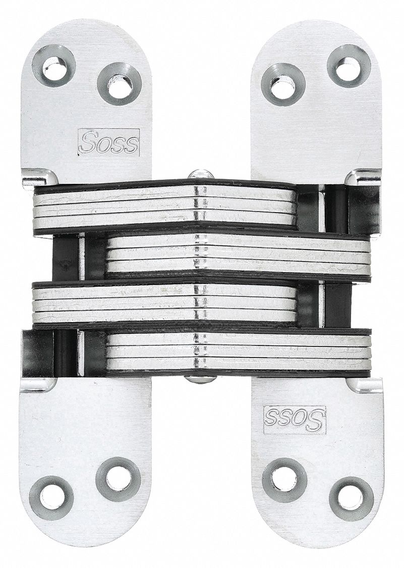 Concealed Hinge: 5 1/2 in Leaf Ht, 1 3/8 in Leaf Wd, Full Mortise Mounting, 4 Holes per Leaf