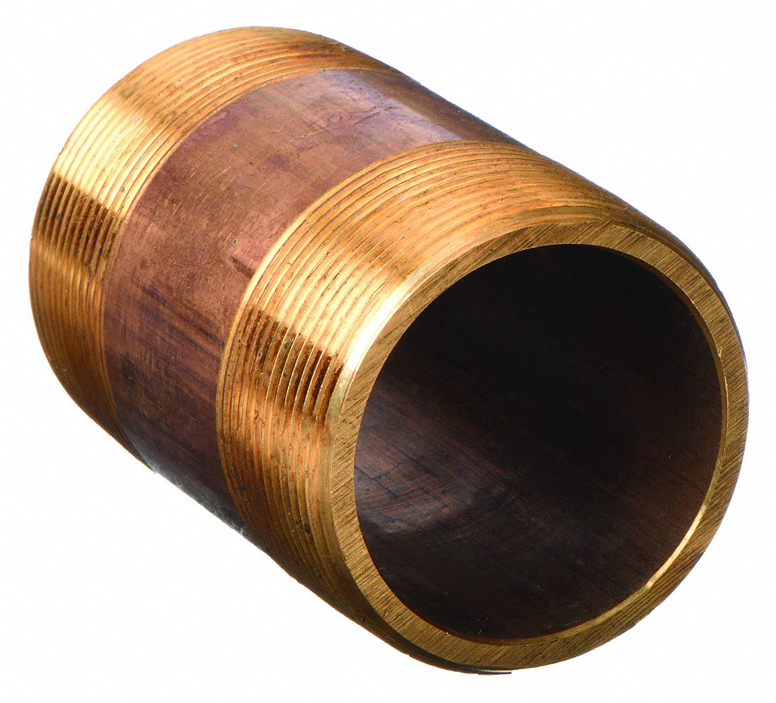 NIPPLE: RED BRASS, 2 IN NOMINAL PIPE SIZE, 4 IN L, BOTH ENDS THREADED, SCHEDULE 80