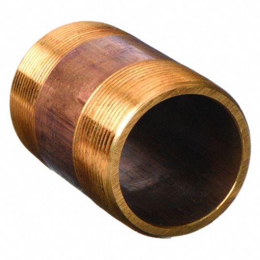 Nipple: Red Brass, 2 in Nominal Pipe Size, 3 in Overall Lg, Threaded on  Both Ends, Schedule 80