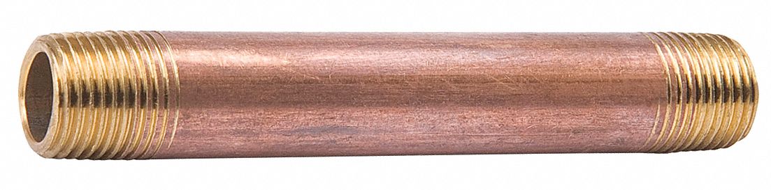 Nipple: Red Brass, 2 in Nominal Pipe Size, 3 in Overall Lg, Threaded on  Both Ends, Schedule 80