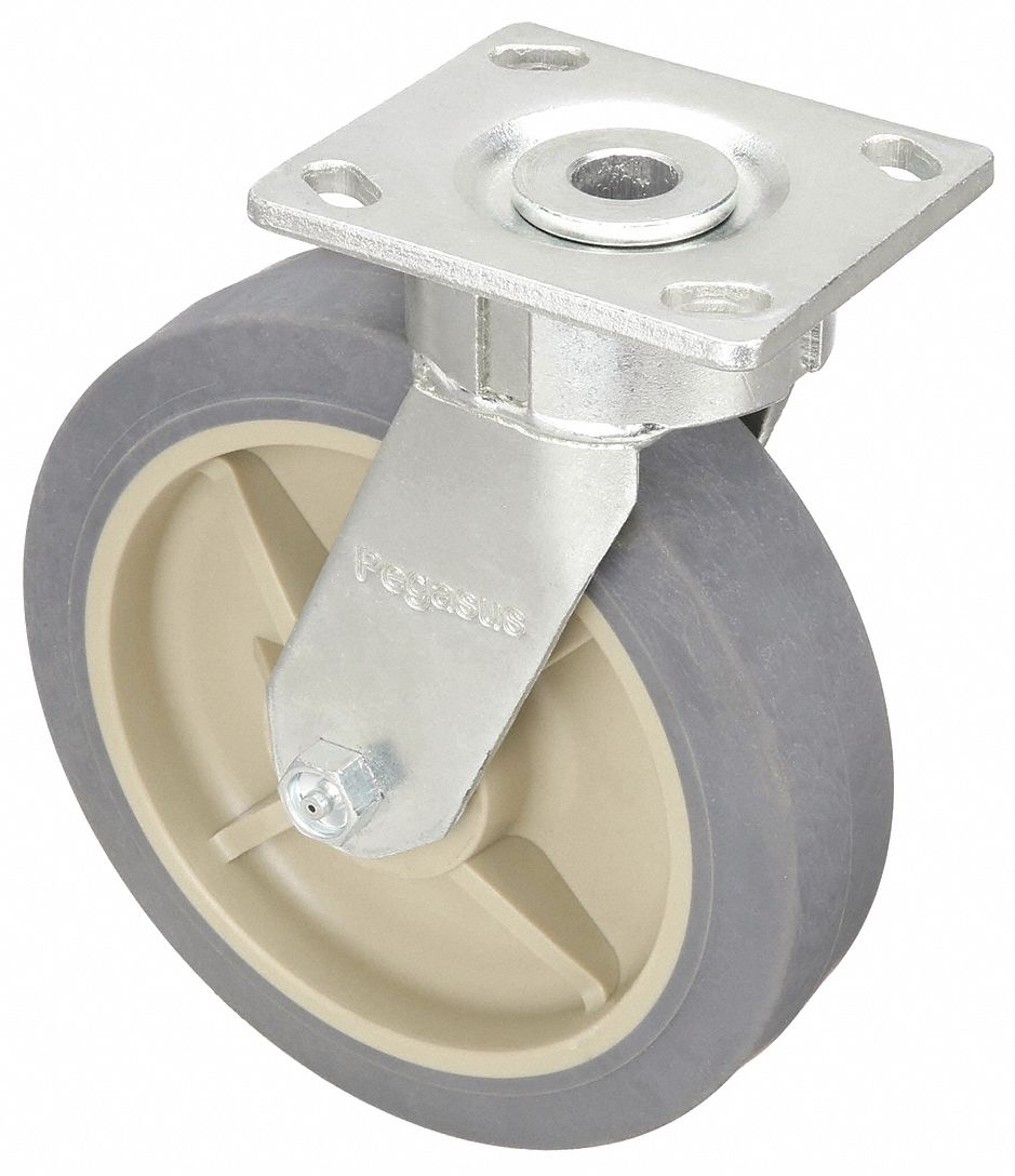 MAINTENANCE-FREE PLATE CASTER, 8 IN WHEEL DIAMETER, 600 LB, 9½ IN MOUNTING H, FIRM