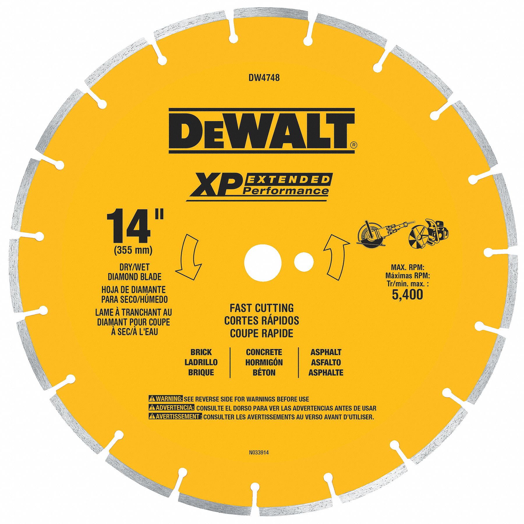 DEWALT Chop Saws, Diamond Saw Blade, Brick Materials Cut, 14 in Blade
