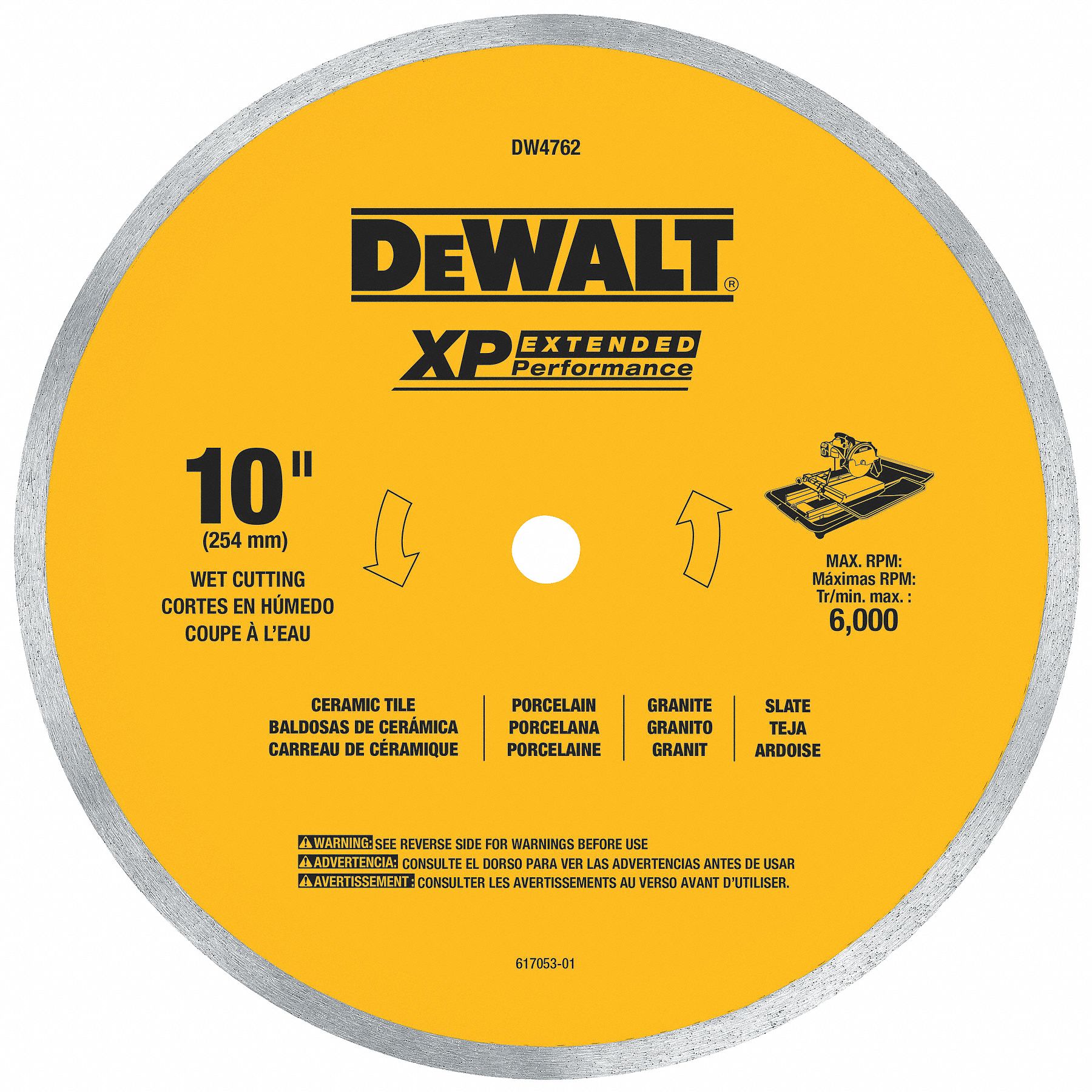 DIAMOND SAW BLADE, CONTINUOUS, 10 IN DIA, ⅝ IN, 0.08 IN, WET, 6000 RPM, FOR MASONRY