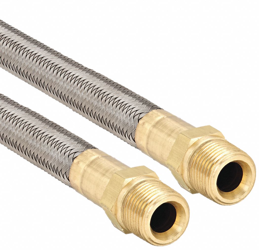 Flexible Hose Assembly: 1/2 in ID, 4 ft Lg, Brass 1/2 in MNPT x Brass 1/2 in MNPT