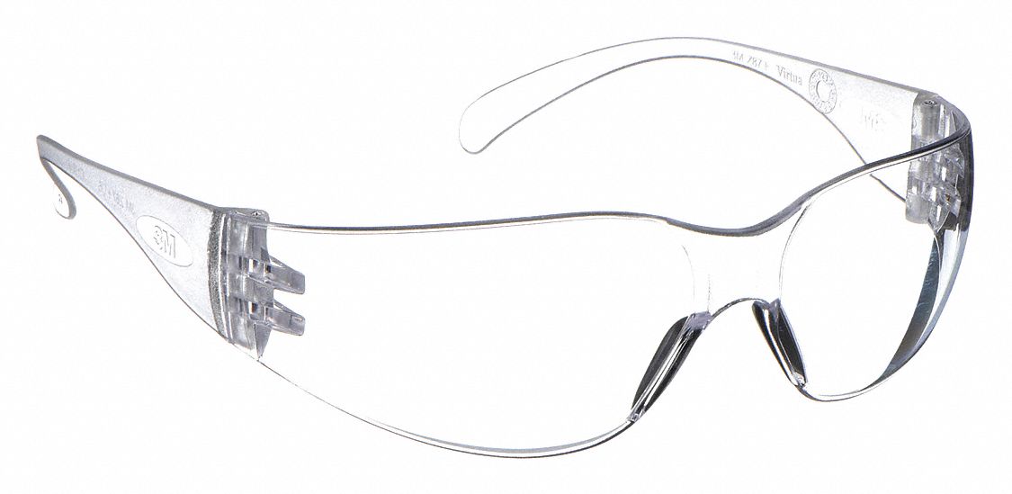 Safety Glasses: Clear Lens, Frameless, Scratch-Resistant, Clear Frame, Virtua(TM) Series