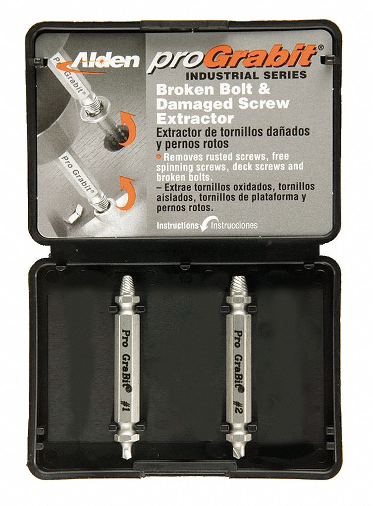 Screw Extractor Set: Double-End Drill/Extractor Bit, 2 Pieces, For #10 to 1/4 in Bolt Size