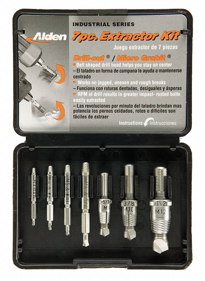 Screw Extractor Set: Double-End Drill/Extractor Bit/Single-End Drill/Extractor Power Bit