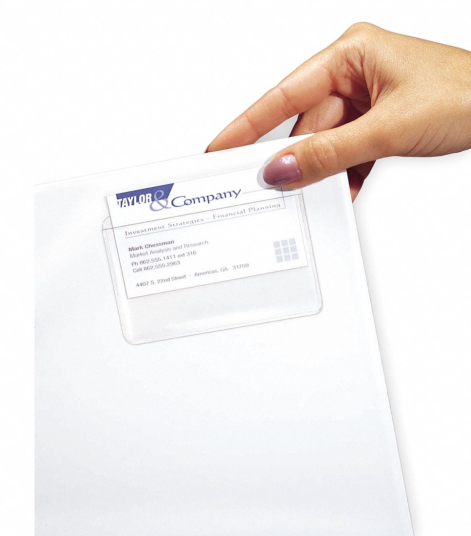 Top Load Business Card Holder: Self Adhesive, Clear, PVC-free Poly, 10 PK
