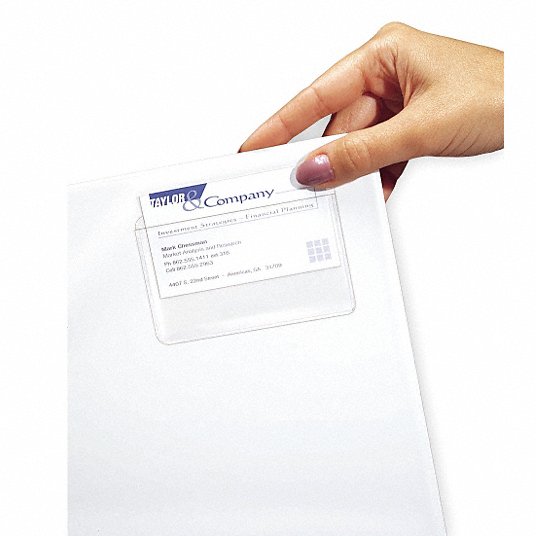 Top Load Business Card Holder: Self Adhesive, Clear, PVC-free Poly, 10 PK