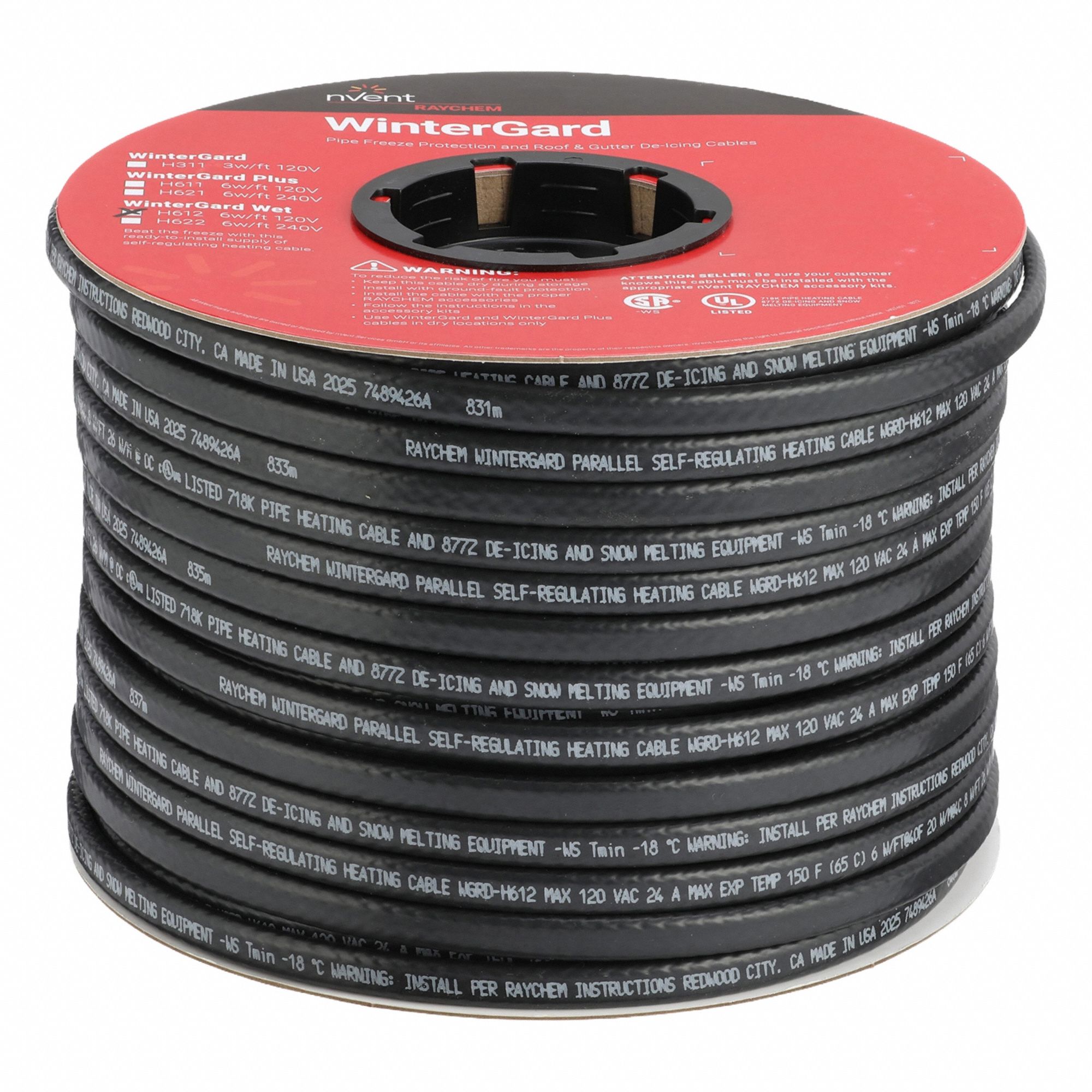 Electric Heating Cable: For Indoor/Outdoor, 250 ft Cable Lg, 120V AC, Hardwired, Cable Only