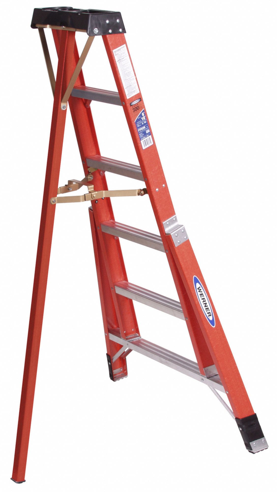 WERNER Tripod Stepladder 6 ft Ladder Ht, 6 Steps, 300 lb Load Capacity