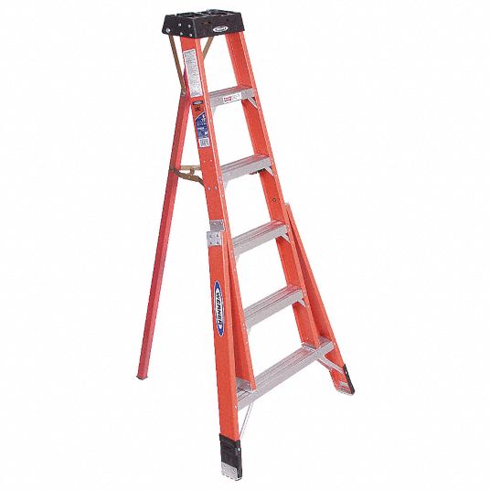 WERNER, 6 ft Ladder Ht, 6 Steps, Tripod Stepladder 4EB99FTP6206