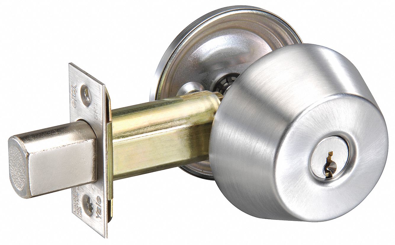 Deadbolt Lock: Cylindrical, 1 3/8 in Door Thick - Max, Chrome