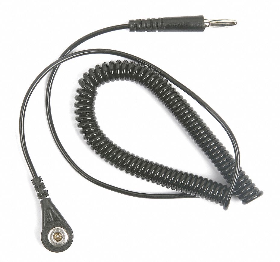 Static Control Cord, Straight: 7 Strand Tinsel Wire with Strain Reliefs at Both Ends