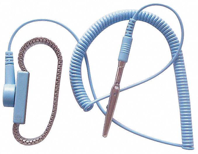 Metal Wrist Strap Kit: Metal, Silver, Blue, 1 Strap Conductors, 7 ft Cord Lg - Max