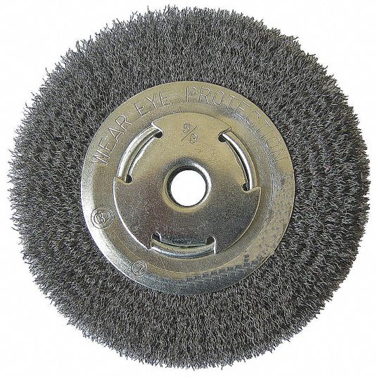 Westward Wire Wheel Brush: 8 In Brush Dia., 2 In Arbor Hole, 0.014 In 