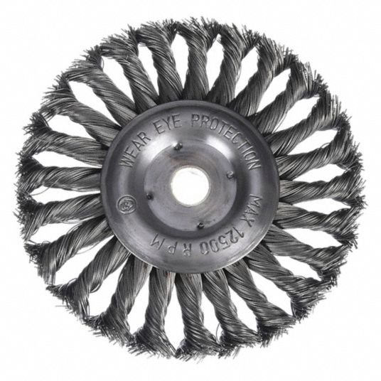 6 in Twisted Wire Wheel Brush, Arbor Hole Mounting, 0.020 in Wire Dia