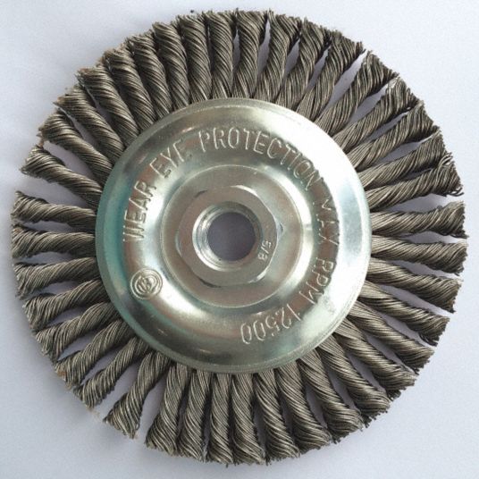 5 in Twisted Wire Wheel Brush, Arbor Hole Mounting, 0.020 in Wire Dia