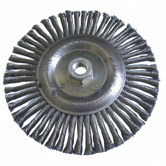 6 in Twisted Wire Wheel Brush, Arbor Hole Mounting, 0.020 in Wire Dia