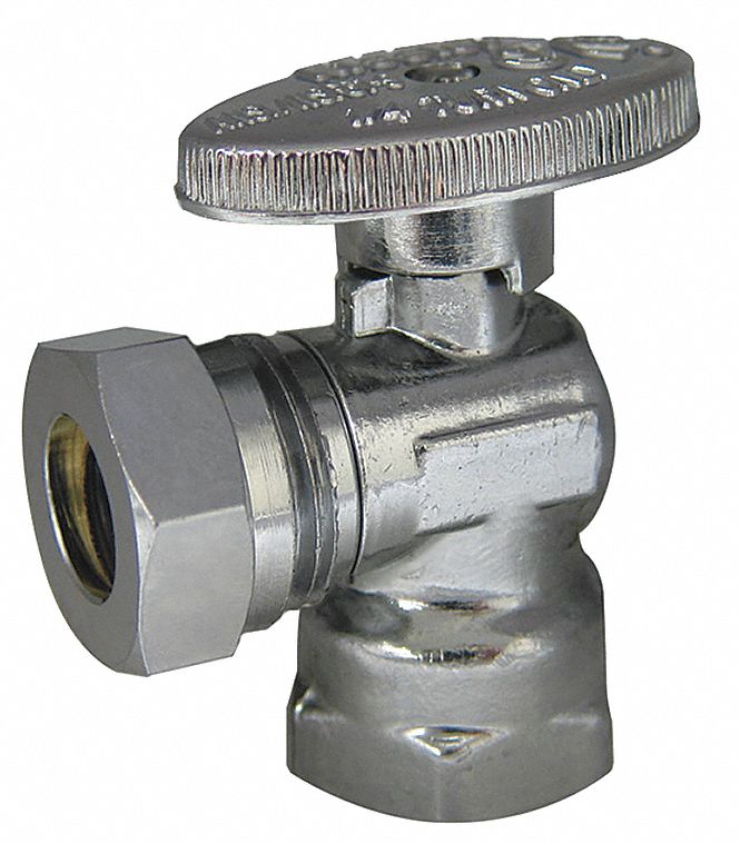 Water Supply Stop: 1/2 in FIP, 1/2 in Slip, Chrome-Plated Brass, Angle Body, 1/4-Turn, Oval