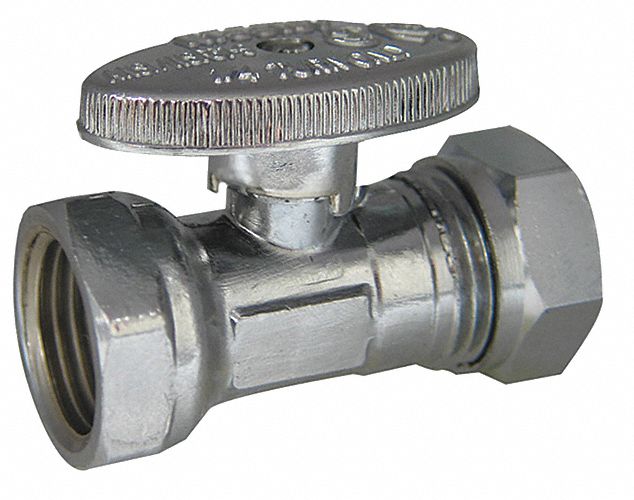 Water Supply Stop: 1/2 in FIP, 1/2 in Compression, Chrome-Plated Brass, Straight Body, Oval