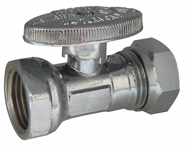 WATER SUPPLY STOP: ½ IN FIP, ½ IN COMPRESSION, CHROME-PLATED BRASS, STRAIGHT BODY, OVAL