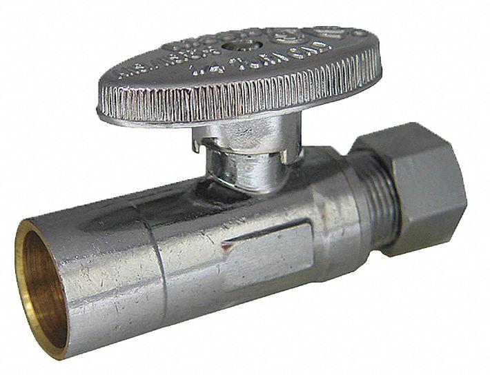 Water Supply Stop: 1/2 in Sweat, 3/8 in Compression, Chrome-Plated Brass, Straight Body