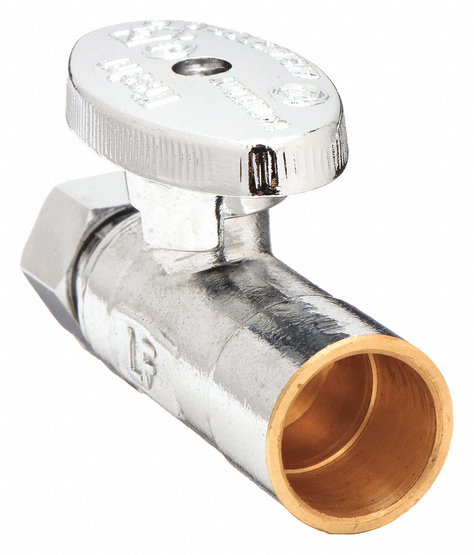 Water Supply Stop: 1/2 in Sweat, 3/8 in Compression, Chrome-Plated Brass, Straight Body