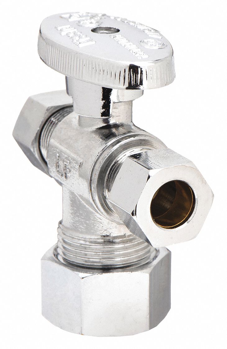 Water Supply Stop: 5/8 in Compression, 3/8 in Compression, Chrome-Plated Brass, Tee Body