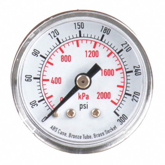 GRAINGER APPROVED Pressure Gauge, 0 to 2000 kPa, 0 to 300 psi Range, 1