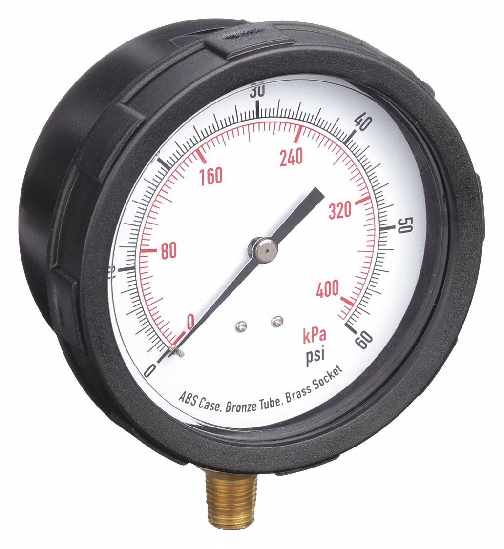 PRESSURE GAUGE,4 IN,60 PSI,LOWER,BL