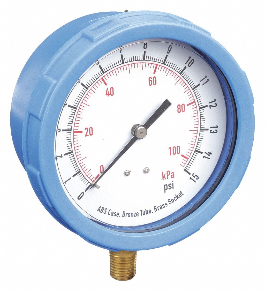 PRESSURE GAUGE,4 IN,15 PSI,LOWER,BL