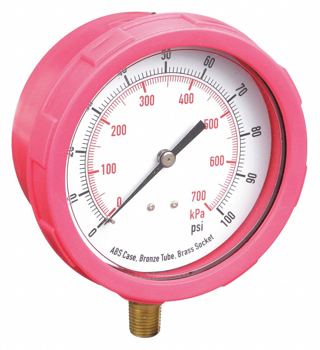 Red, 0 to 100 psi, Industrial Pressure Gauge 4EFJ24EFJ2 Grainger