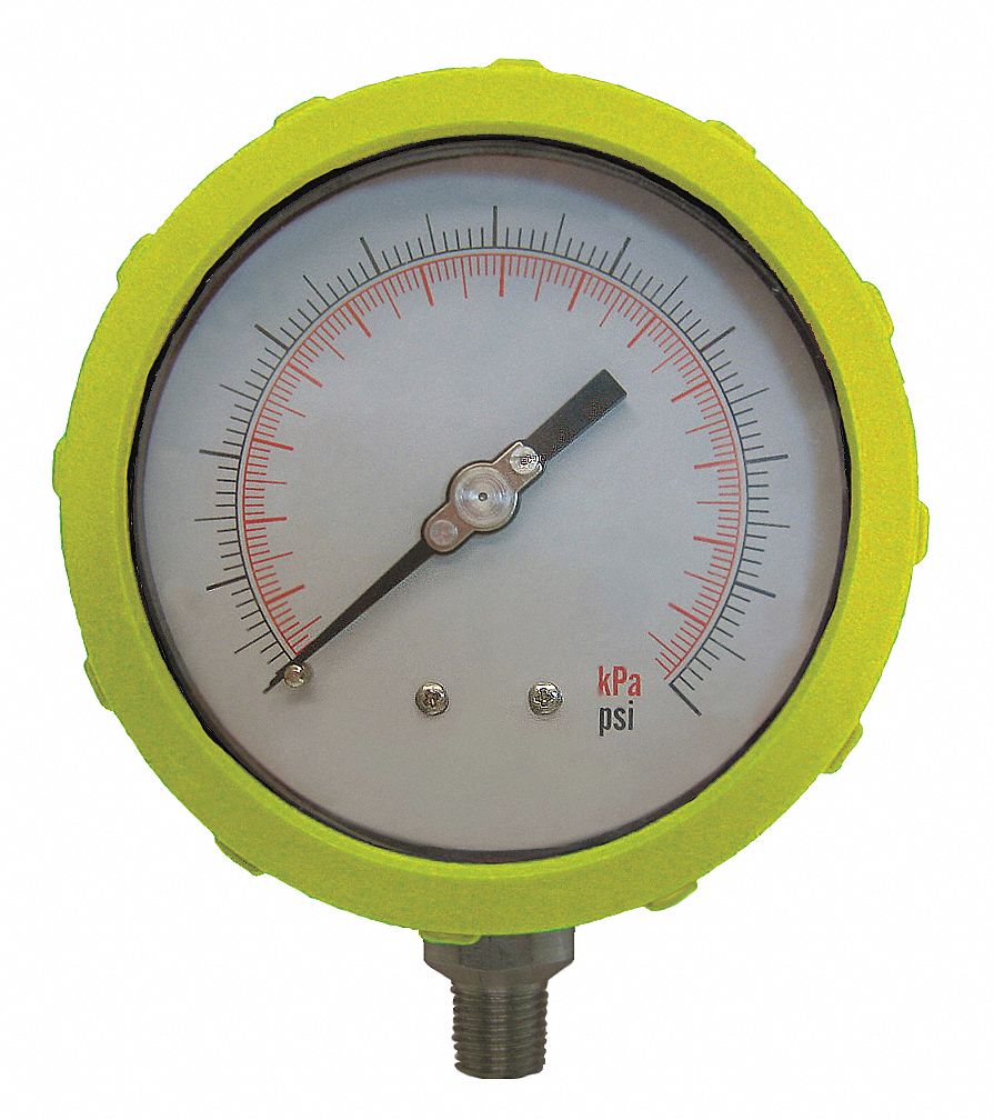 PRESSURE GAUGE,4 IN,30 PSI,LOWER,YE