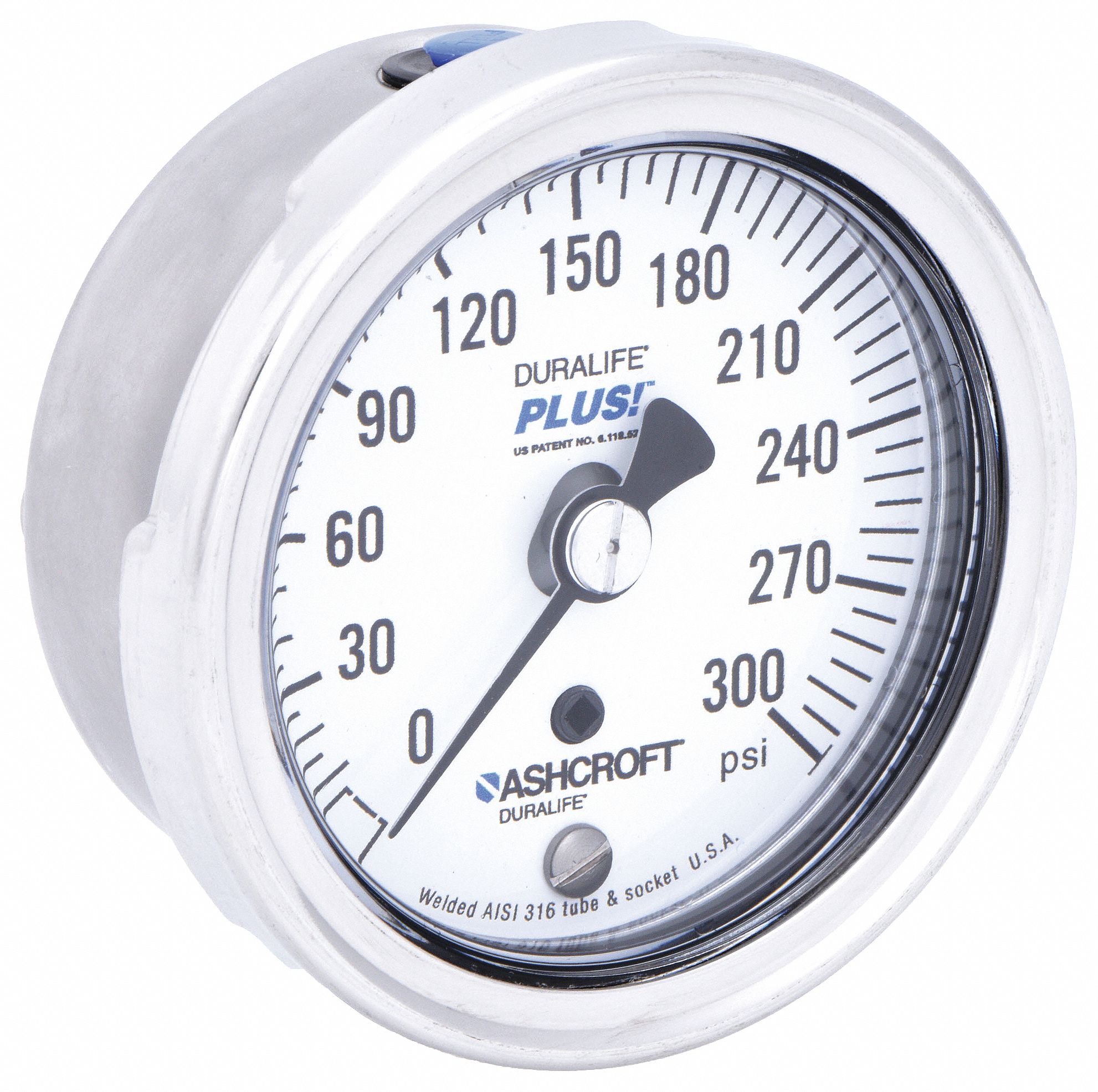 INDUSTRIAL PRESSURE GAUGE, 0 PSI/HG TO 300 PSI, 2 1/2 IN DIAL, 1/4 IN NPT MALE, 1009, 4X