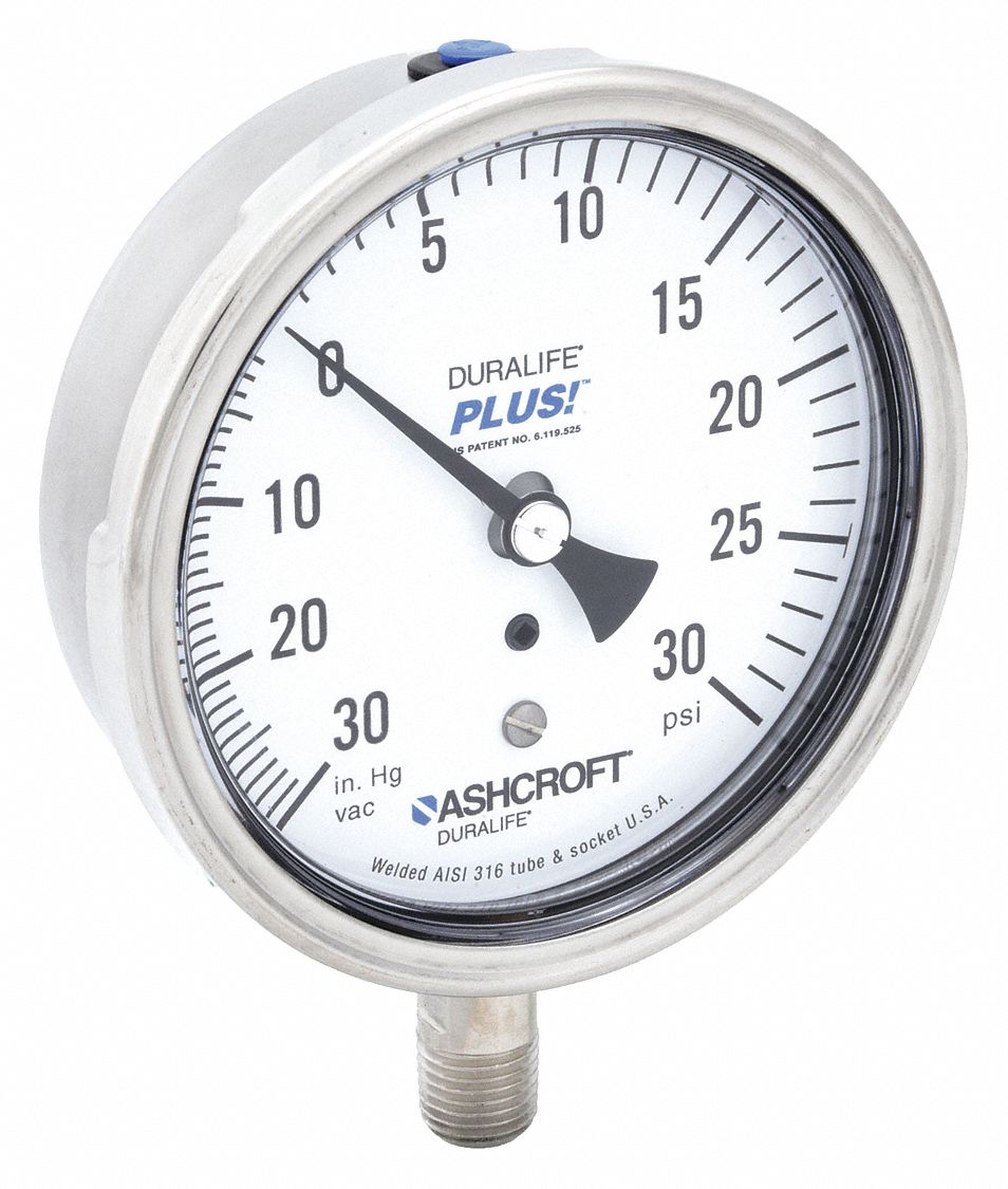 JAUGE PLUS 3 1/2 PO VAC A 30PSI SS