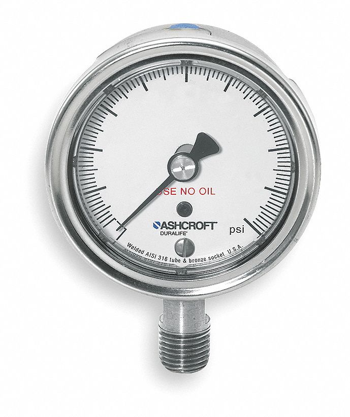 ASHCROFT Vacuum Gauge, 30 in Hg Vac to 0 Range, 1/4 in NPT, +/1.00 Gauge Accuracy 4EFT6