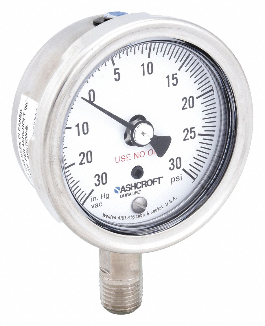 GAUGE,OXYGEN,2 1/2 IN,VAC TO 30 PSI