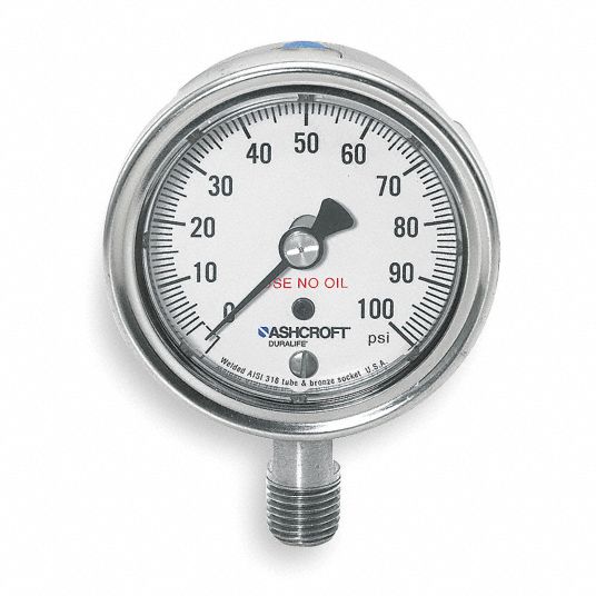 ASHCROFT Industrial Pressure Gauge Cleaned for Oxygen Service, 0 to