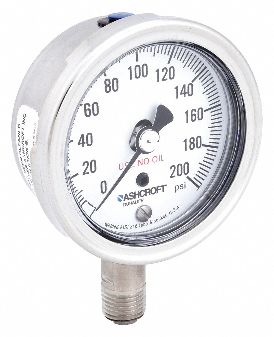 PRESSURE GAUGE,OXYGEN,2 1/2 IN,200P