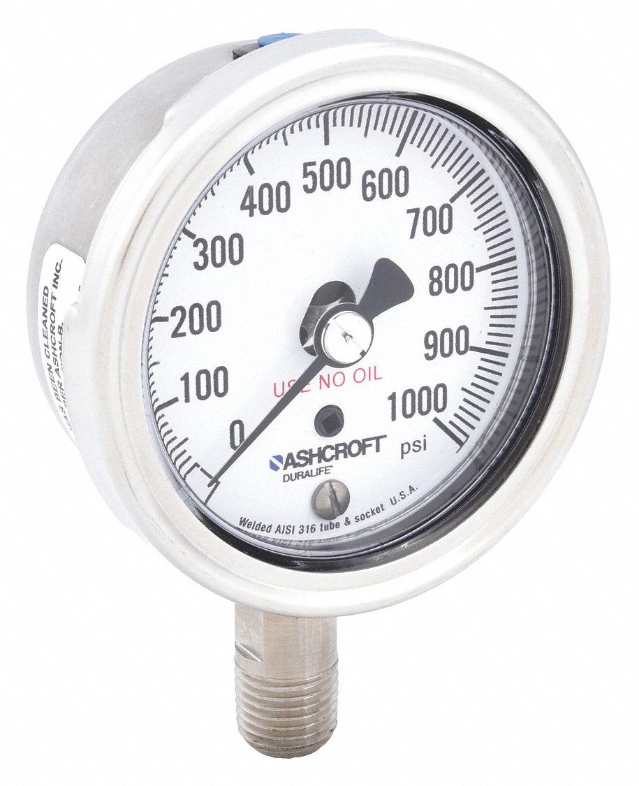 PRESSURE GAUGE,0 TO 1000 PSI,2-1/2IN