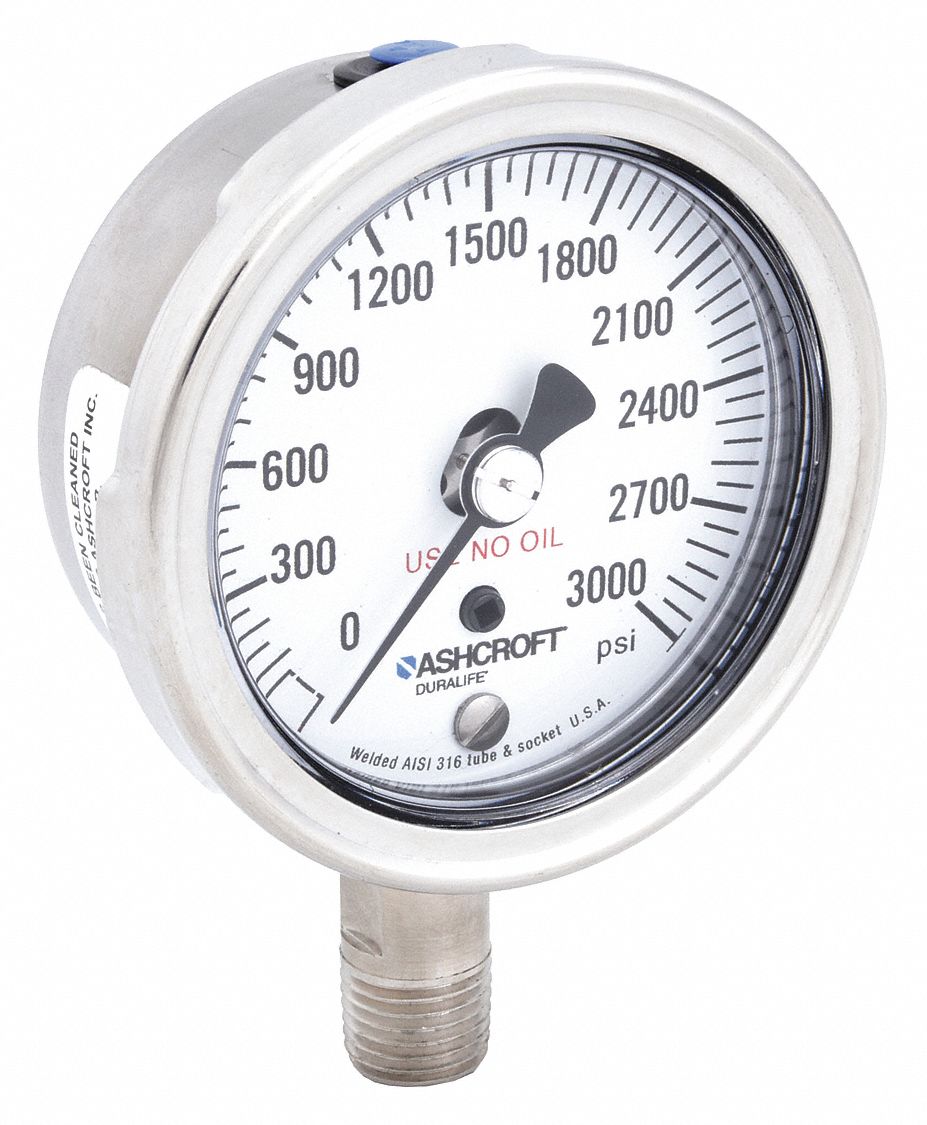 PRESSURE GAUGE,OXYGEN,2 1/2IN,3000P