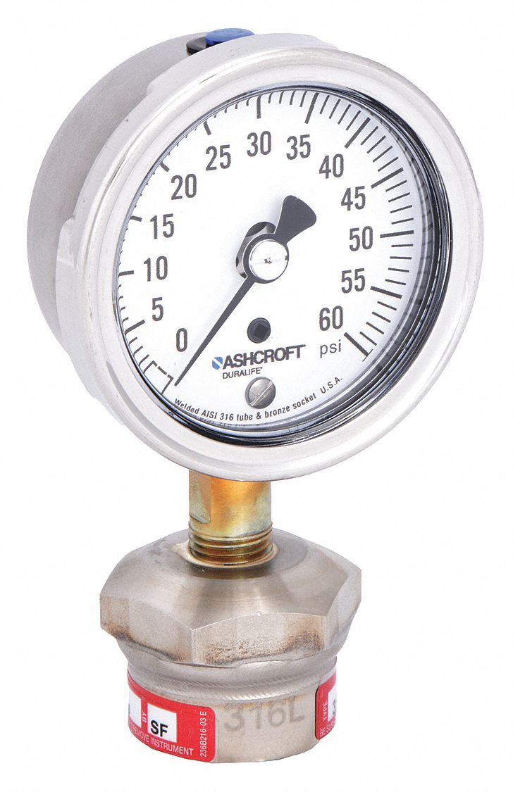 PRESSURE GAUGE,0 TO 60 PSI,2-1/2IN,1/4IN