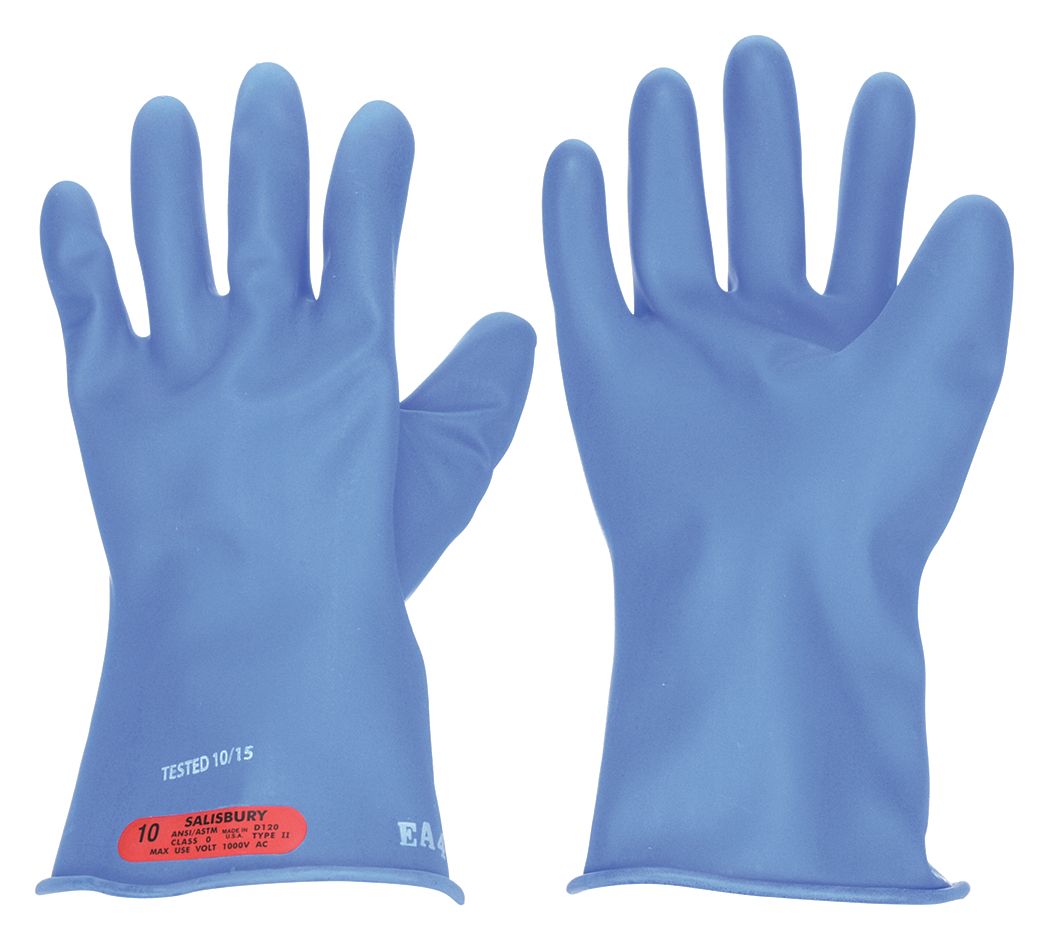 ELECTRICAL INSULATING GLOVES, 1000V AC/1500V DC, 11 IN L, STRAIGHT CUFF, BL, BL