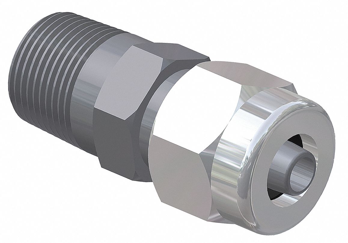 Male Adapter: Steel, Compression x MNPT, For 3/4 in Tube OD, 3/4 in Pipe Size, 3 11/16 in Overall Lg