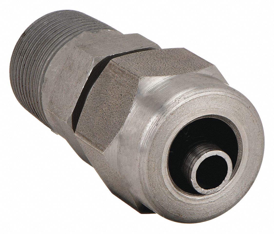 Compression Fitting Adapter: 5/8 in OD x 1 in Pipe Fitting Size, Compression x MNPT, Steel