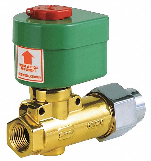 SOLENOID VALVE: 2-WAY, NORMALLY CLOSED, ½ IN PIPE SIZE, 110V AC/120V AC, MANUAL OPERATOR